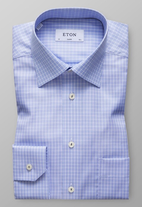 Eton Check Twill Shirt Light Blue