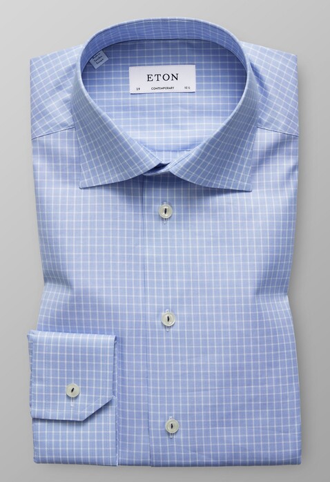 Eton Check Twill Shirt Overhemd Licht Blauw