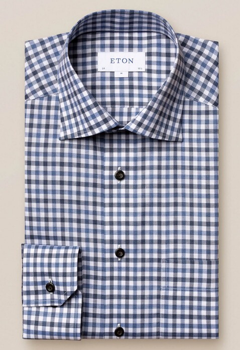 Eton Checked Cutaway Lightweight Flannel Shirt Blue