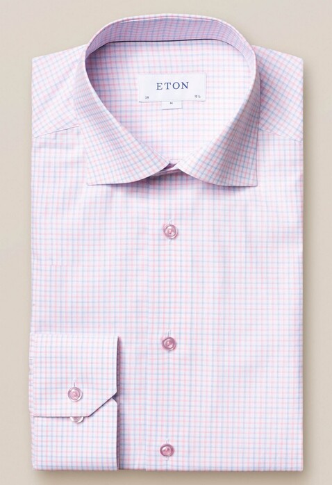 Eton Checked Fine Twill Overhemd Roze