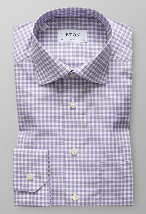 Eton Checked Fine Twill Stretch Shirt Purple