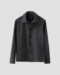 Eton Checked Merino Wool Overshirt Navy