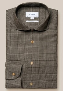 Eton Checked Merino Wool Wide Spread Collar Overhemd Bruin