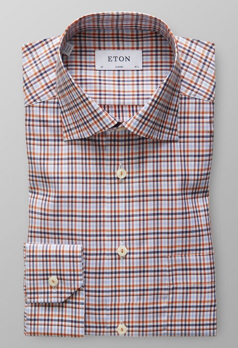Eton Checked Signature Twill Cotton Tencel Shirt Light Orange Melange