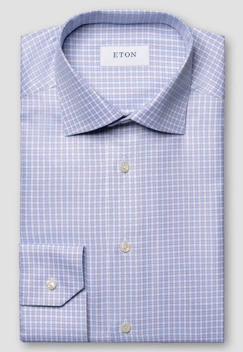 Eton Checked Signature Twill Organic Cotton Shirt Pink-Blue