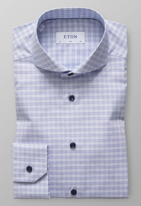 Eton Checked Twill Overhemd Licht Blauw