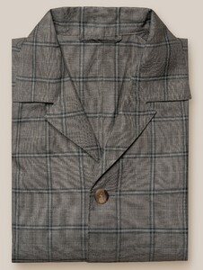Eton Checked Wool Silk Linen Horn Effect Buttons Overshirt Grey