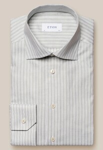 Eton Classic Bengal Stripes Fine Basketweave Texture Oxford Overhemd Licht Groen
