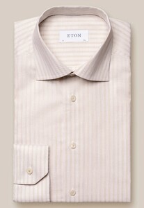 Eton Classic Bengal Stripes Fine Basketweave Texture Oxford Shirt Light Brown
