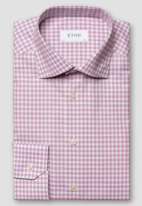 Eton Classic Check Pattern Signature Twill Organic Cotton Overhemd Roze