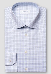 Eton Classic Check Pattern Signature Twill Organic Cotton Shirt Light Blue