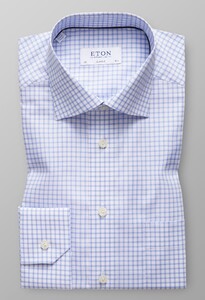 Eton Classic Check Twill Stretch Shirt Light Blue