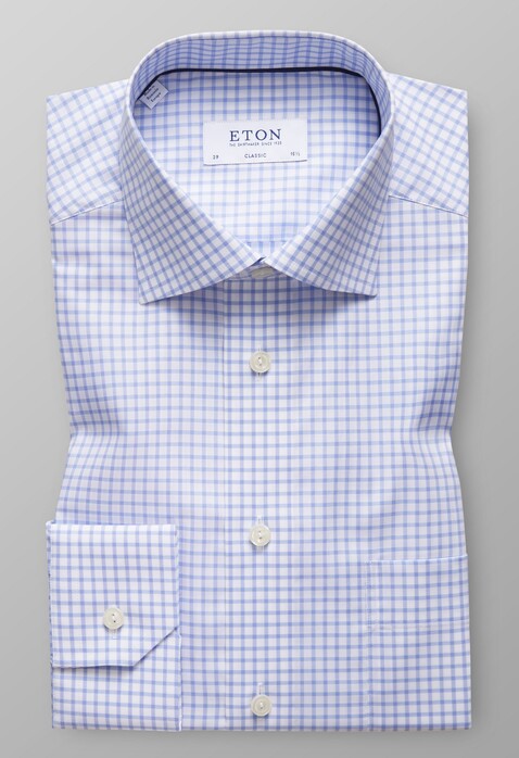 Eton Classic Check Twill Stretch Shirt Light Blue