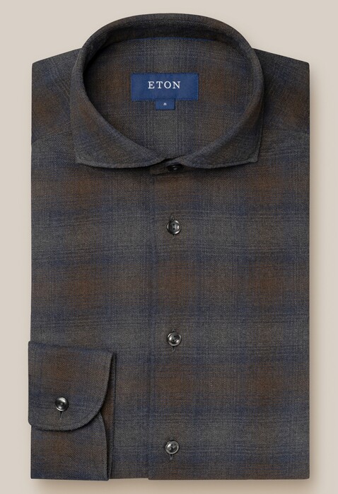 Eton Classic Dark Check Flanel Overhemd Navy-Bruin