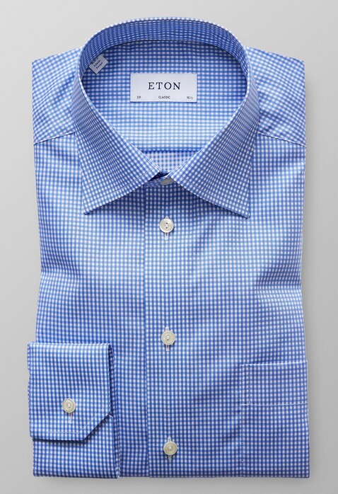 Eton Classic Fit Mini Check Overhemd Diep Blauw