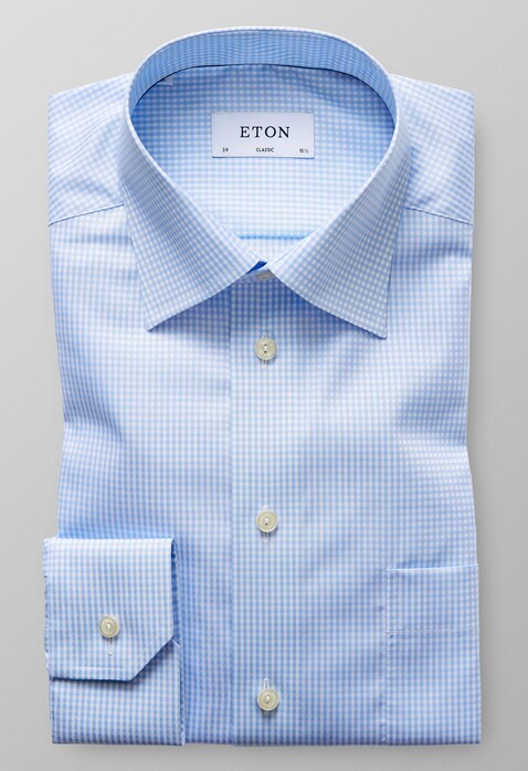 Eton Classic Fit Mini Check Overhemd Licht Blauw