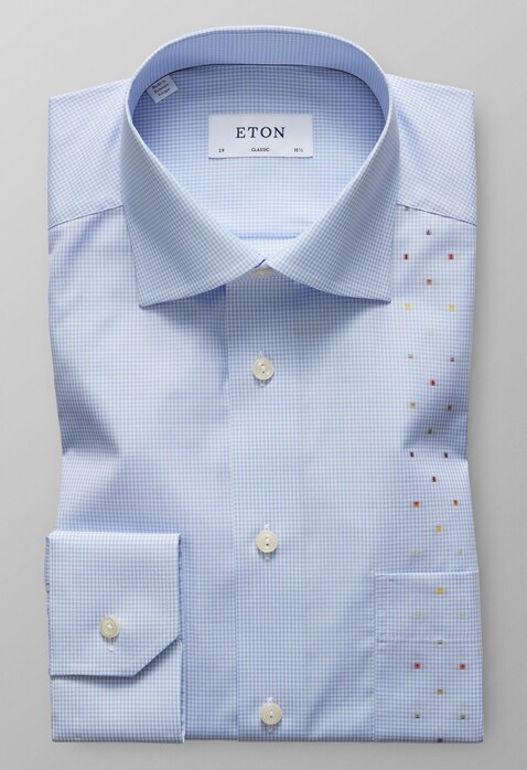Eton Classic Mini Check Contrast Shirt Light Blue