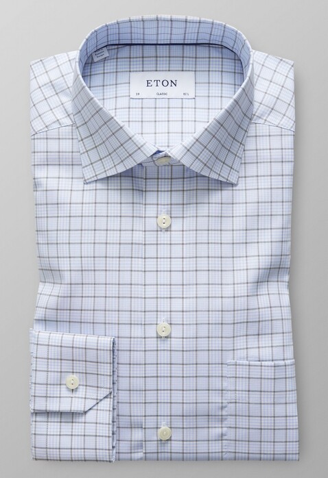 Eton Classic Overcheck Twill Overhemd Avond Blauw