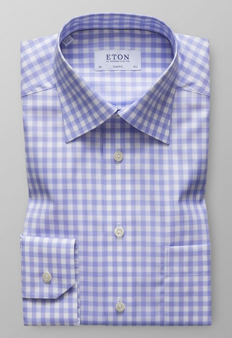 Eton Classic Signature Twill Check Overhemd Pastel Blauw