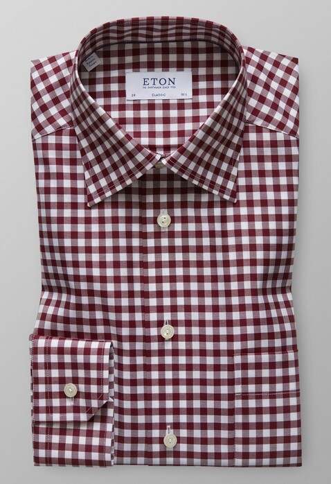 Eton Classic Signature Twill Check Overhemd Roodroze
