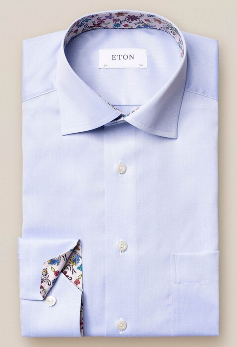 Eton Classic Uni Contrast Signature Twill Overhemd Licht Blauw