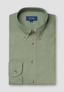 Eton Color Denim Button Down Horn-Effect Buttons Overhemd Groen