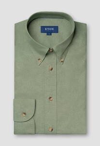 Eton Colored Cotton Denim Button Down Horn-Effect Buttons Shirt Green