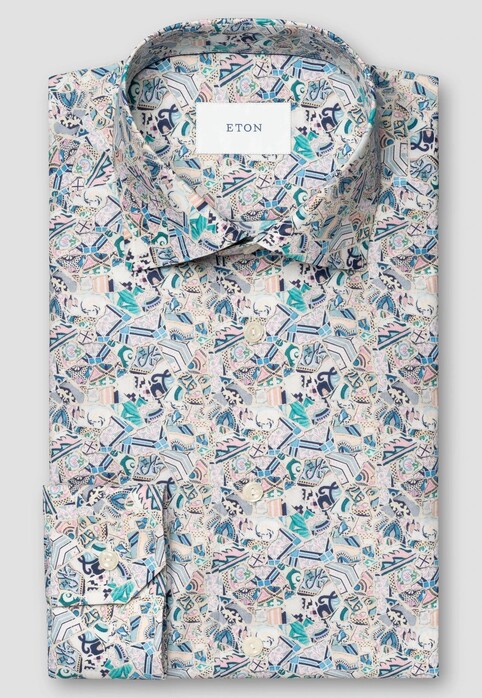 Eton Colorful Patchwork Pattern Luxury Cotton Signature Twill Overhemd Multicolor