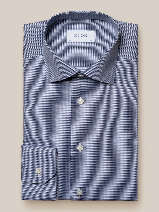 Eton Contemporary Geometric Print Fine Piqué Shirt Dark Navy