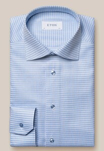 Eton Contemporary Houndstooth Signature Twill Shirt Light Blue