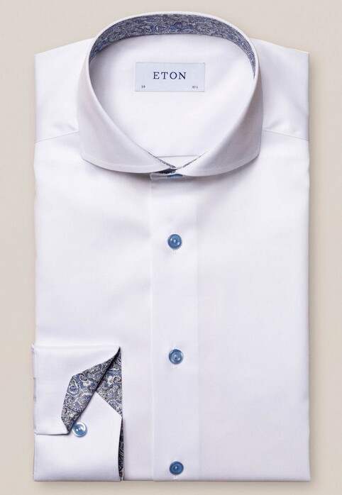 Eton Contrast Button Paisley Detail Shirt White