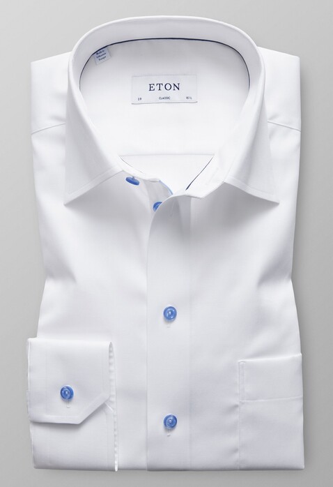 Eton Contrast Button Uni Shirt Overhemd Wit