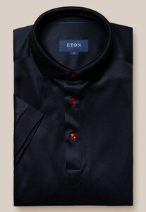 Eton Contrast Buttons Filo di Scozia Jersey Knit Polo Navy