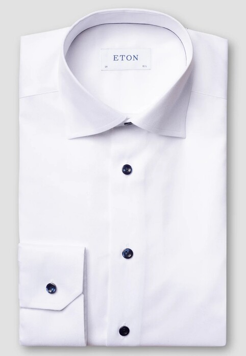 Eton Contrast Details Uni Color Signature Twill Overhemd Wit