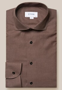 Eton Cotton Lightweight Flanel Dark Horn-Effect Buttons Overhemd Bruin