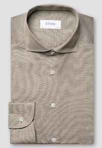 Eton Cotton Linen Blend Faux-Uni Mother of Pearl Buttons Shirt Dark Green