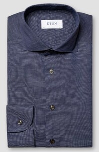Eton Cotton Linen Blend Faux-Uni Mother of Pearl Buttons Shirt Navy