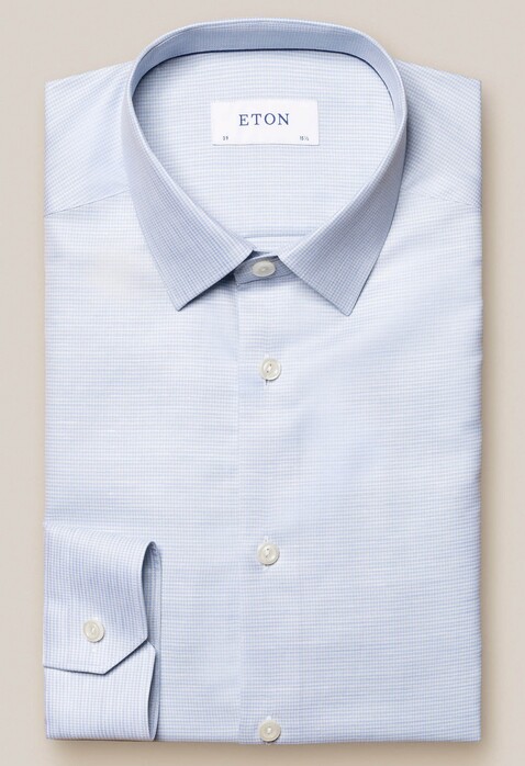 Eton Cotton Linen Fine Check Shirt Light Blue