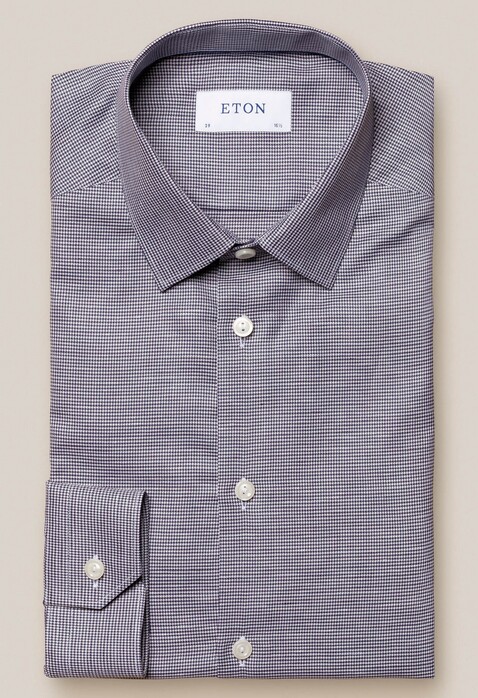 Eton Cotton Linen Fine Check Shirt Navy