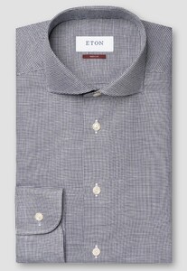 Eton Cotton Linen Fine Houndstooth Pattern Shirt Navy