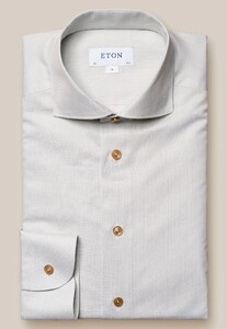 Eton Cotton Linen Fine Striped Mother of Pearl Buttons Shirt Light Green