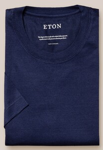 Eton Cotton Linen Jersey Round Neck T-Shirt Navy