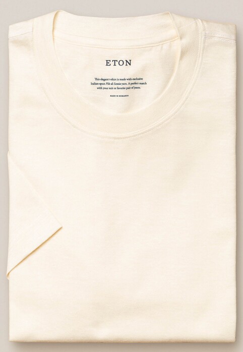 Eton Cotton Linen Jersey Round Neck T-Shirt Off White