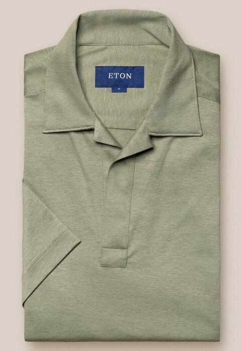 Eton Cotton Linen Jersey Uni Poloshirt Green