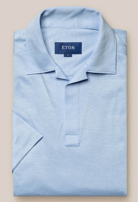 Eton Cotton Linen Jersey Uni Poloshirt Light Blue