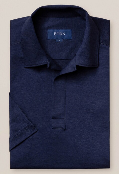 Eton Cotton Linen Jersey Uni Poloshirt Navy