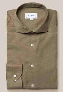 Eton Cotton Linen Plain Weave Mother of Pearl Buttons Shirt Dark Green