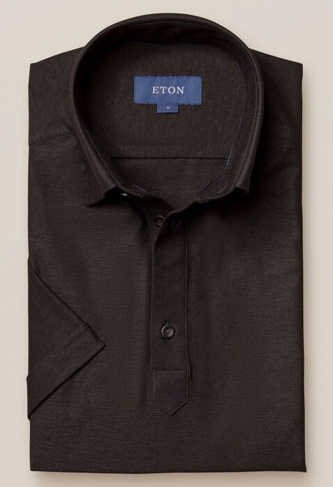 Eton Cotton Linen Poloshirt Black Melange Dark