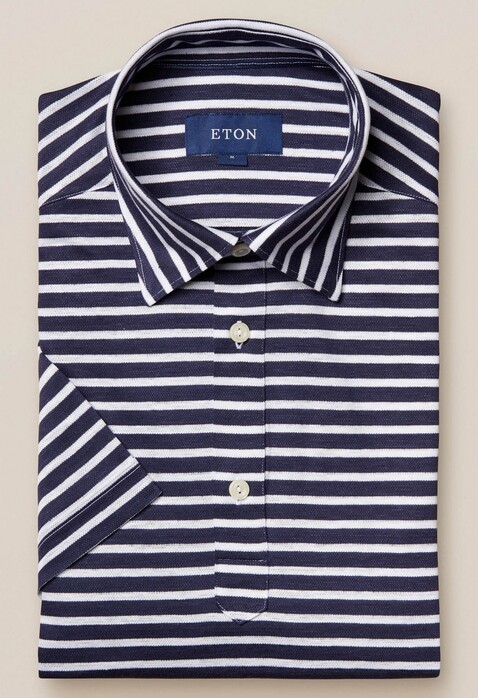 Eton Cotton Linen Poloshirt Dark Navy