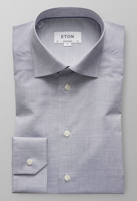 Eton Cotton Linen Shirt Extra Dark Grey Melange